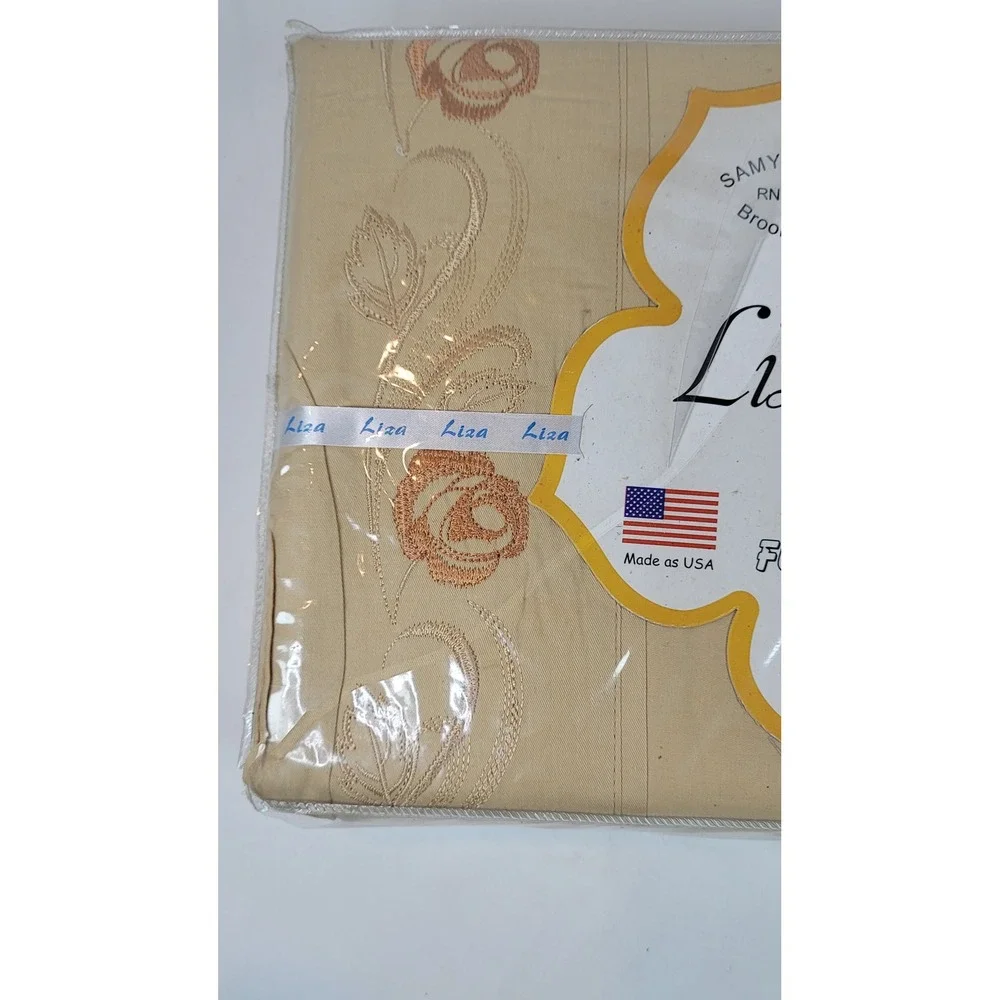 Vintage Liza Linen Embroidery Full Sheet Set 100% Cotton 300TC Rose Floral  NEW
